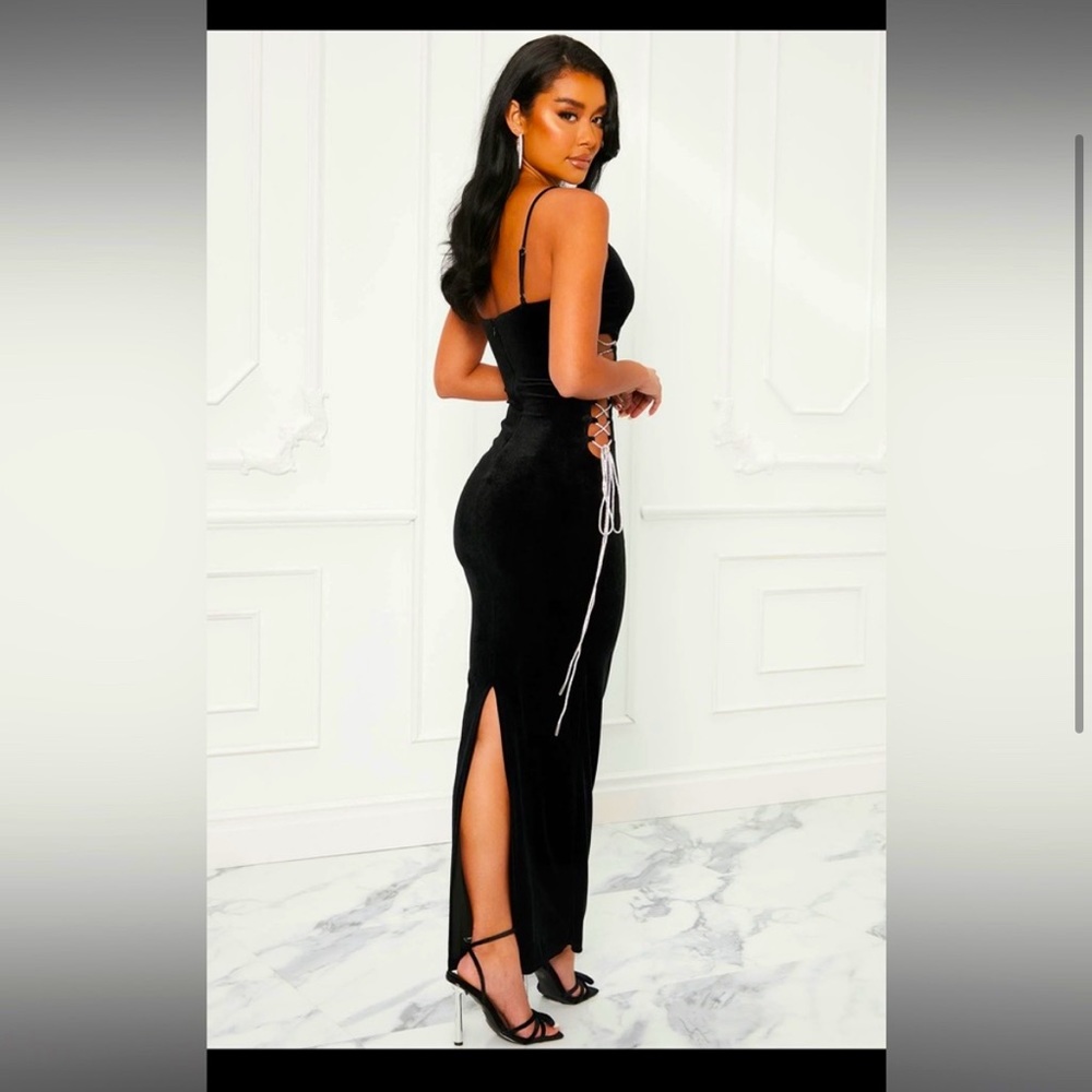 Fashion Nova Black Velvet Maxi Dress Size:Small